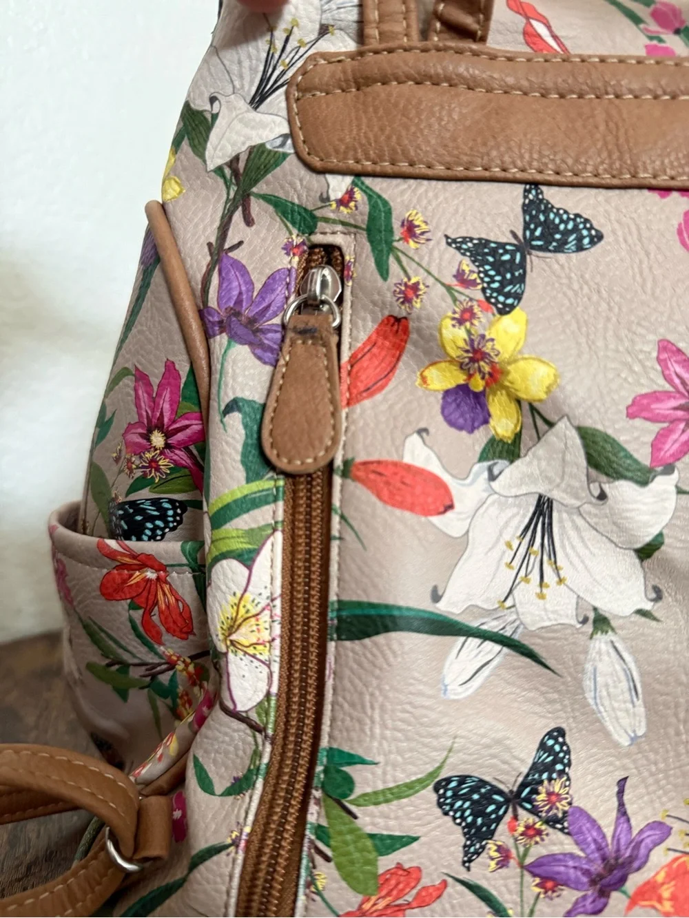 Multisac Adele Floral with Brown Trim Backpack